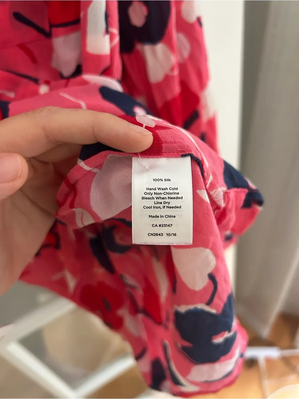 Talbots Pink Floral Popover Blouse with Navy Accents